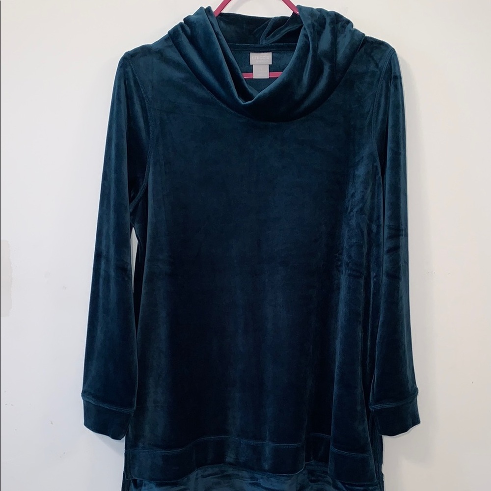 Chico's Teal Velvet Cowl Neck Top